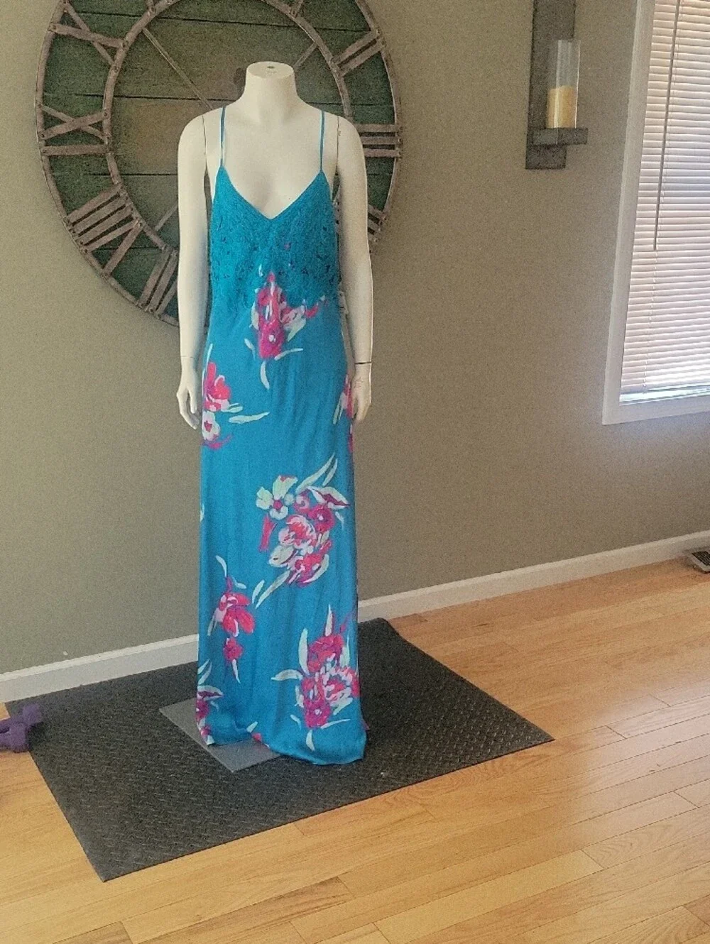 Free People Forever Yours Floral Maxi Dress with Lace Back In River Combo